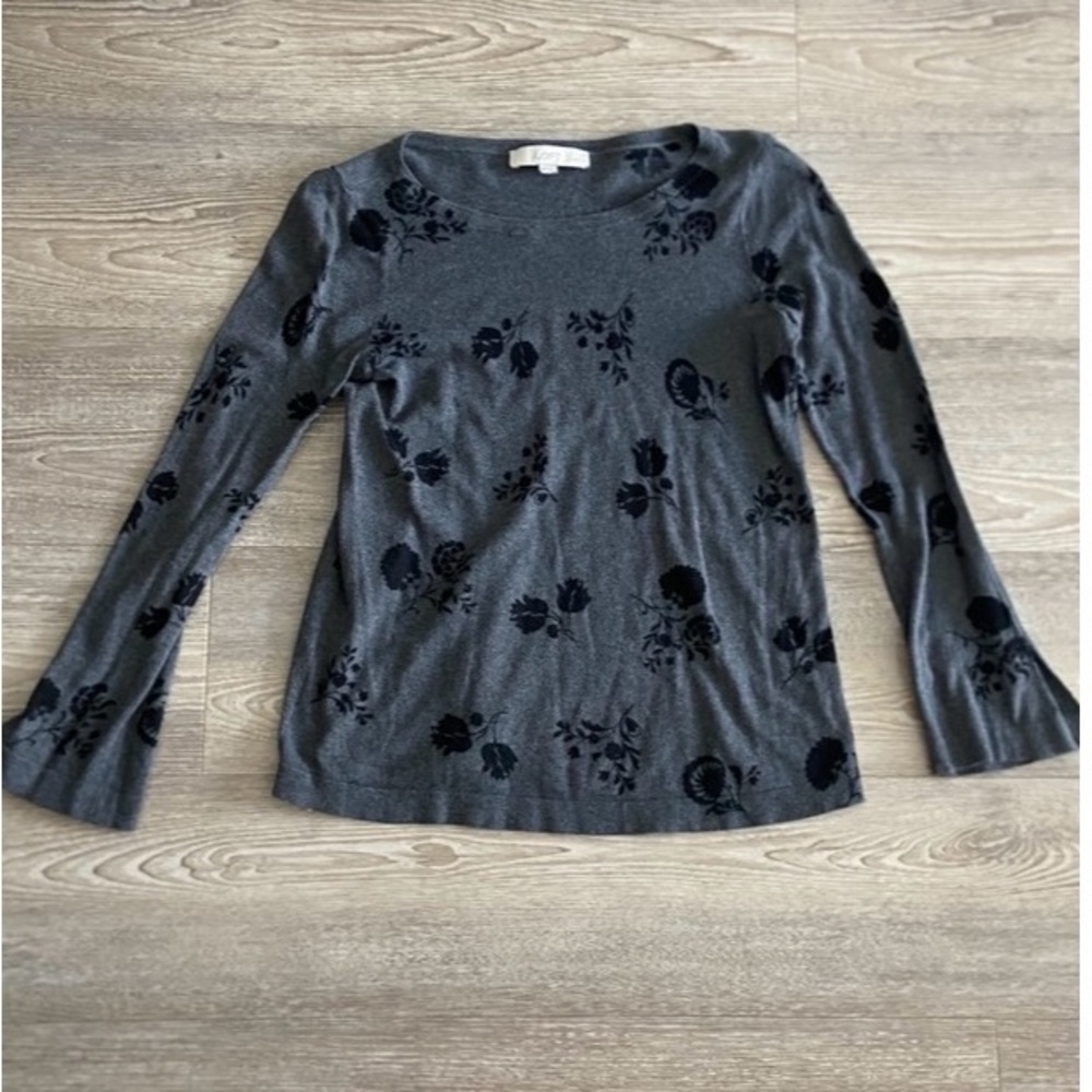 LOFT Petite Charcoal print cotton sweater - XXSP